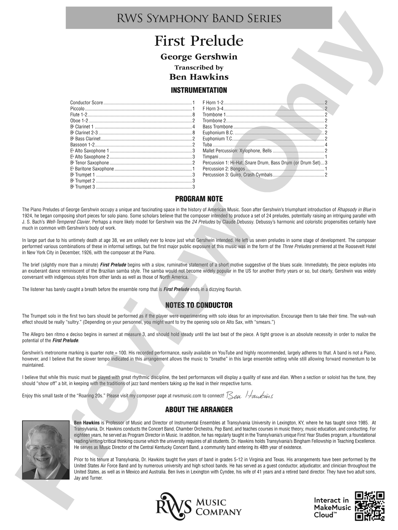 First Prelude: Concert Band Conductor Score & Parts