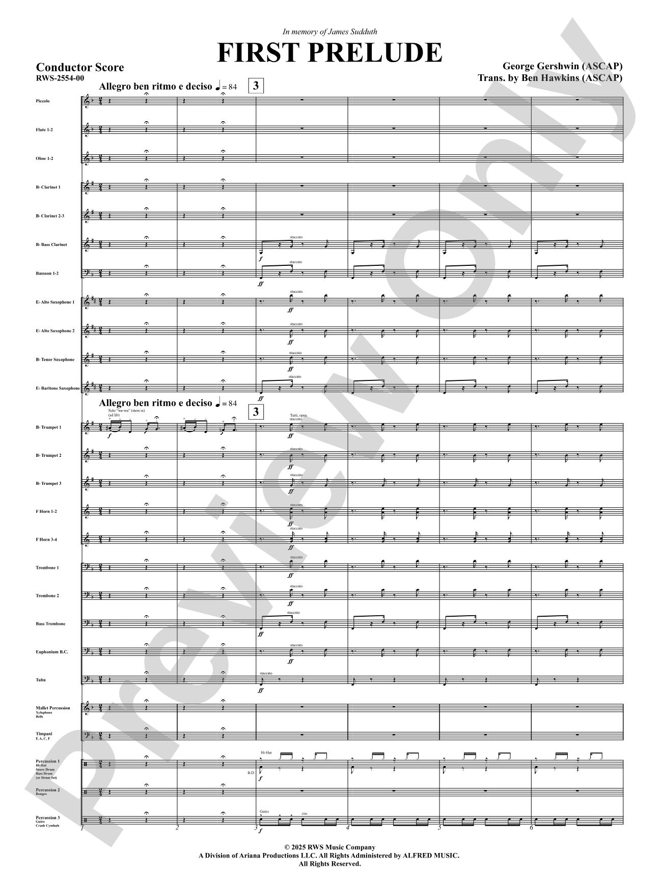 First Prelude: Concert Band Conductor Score & Parts