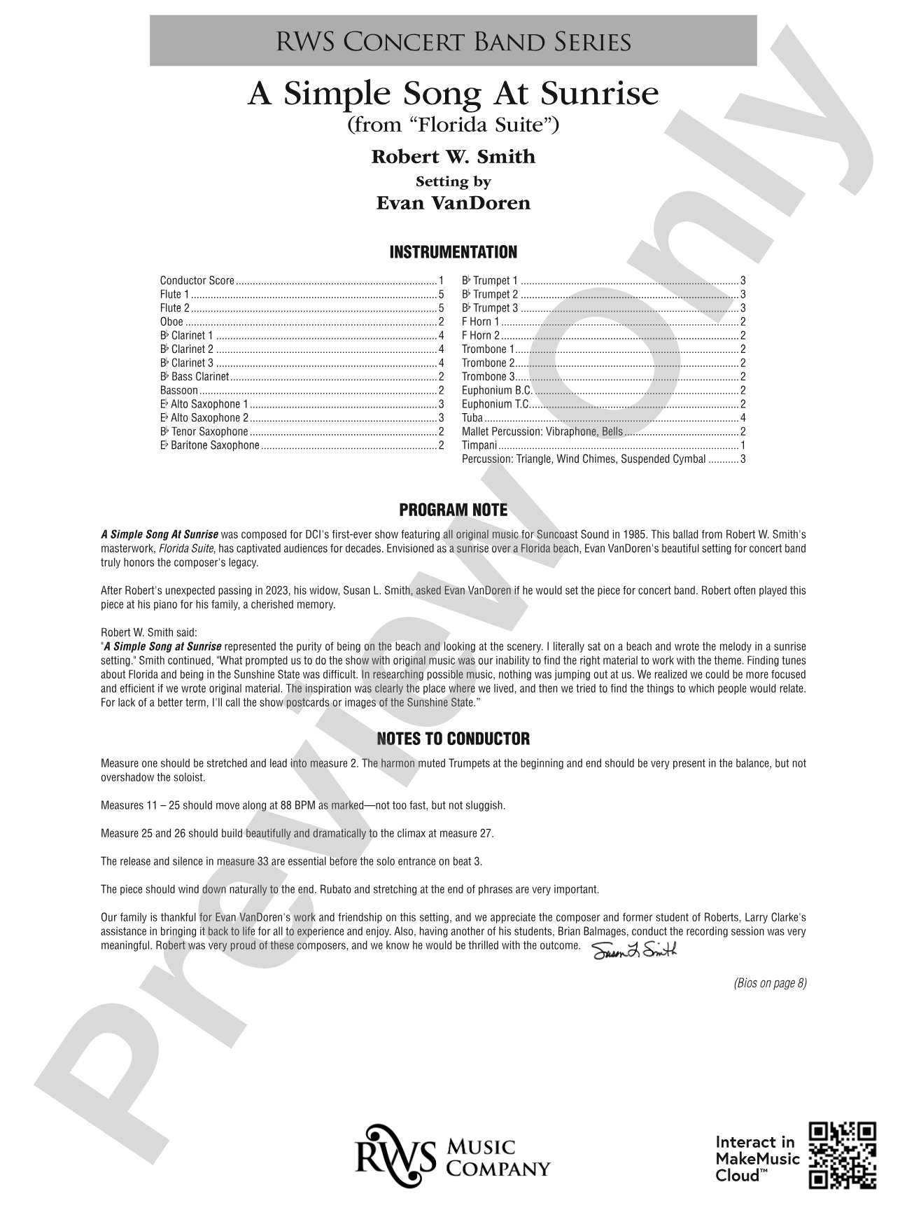 A Simple Song at Sunrise (from "Florida Suite"): Concert Band Conductor Score & Parts