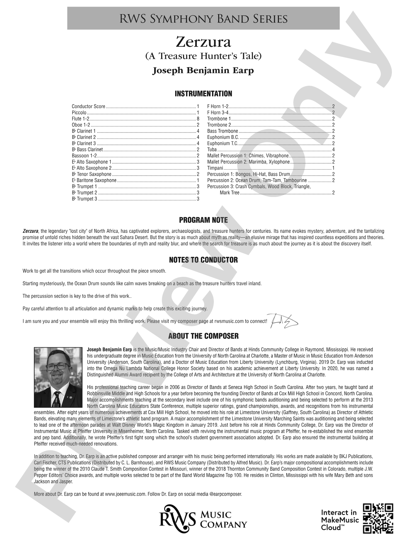 Zerzura (A Treasure Hunter's Tale): Concert Band Conductor Score & Parts