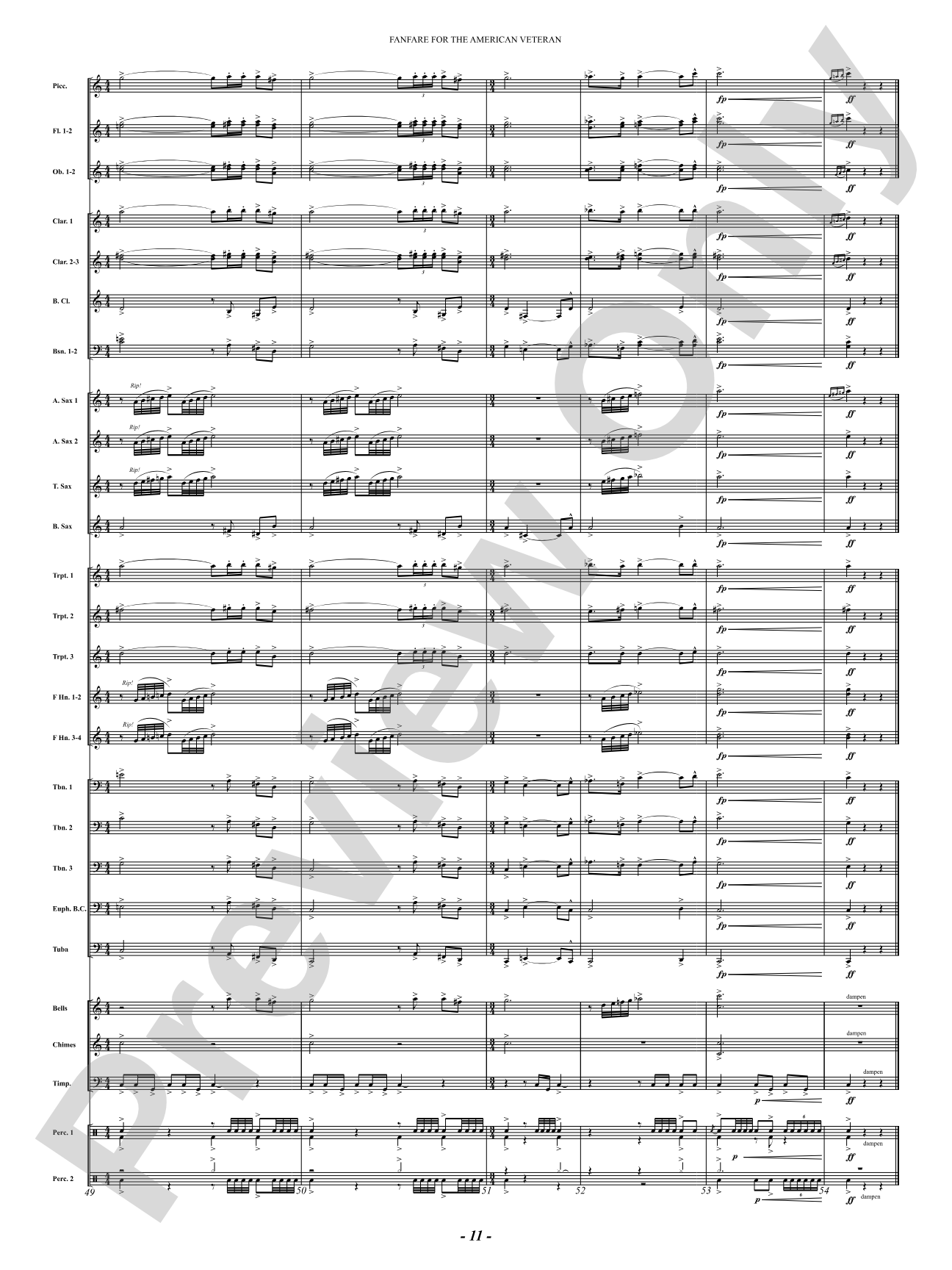 Fanfare For The American Veteran: Concert Band Conductor Score & Parts