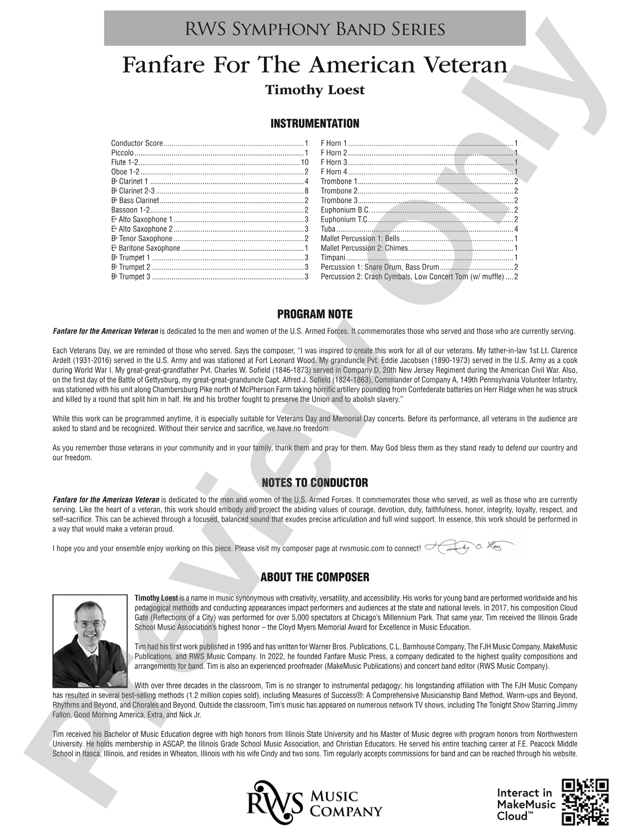 Fanfare For The American Veteran: Concert Band Conductor Score & Parts