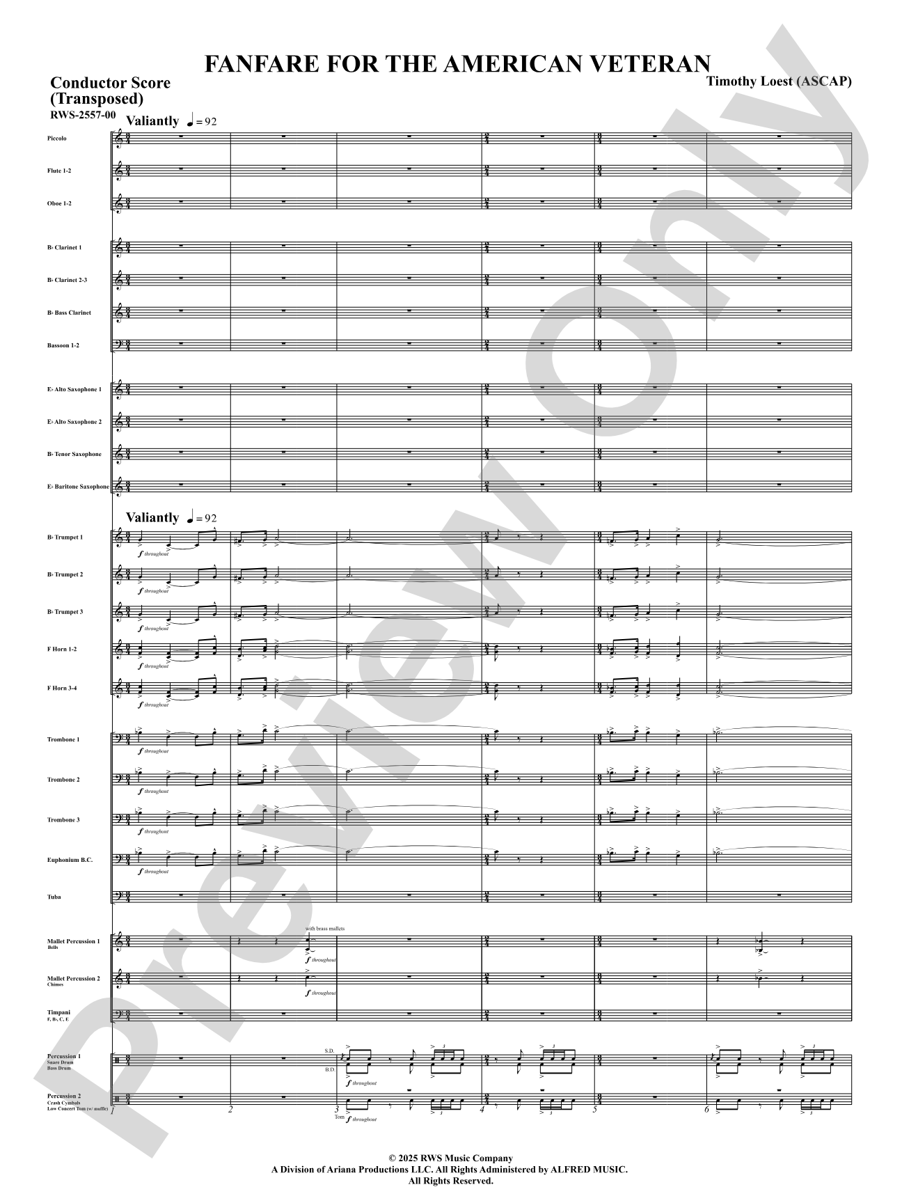 Fanfare For The American Veteran: Concert Band Conductor Score & Parts