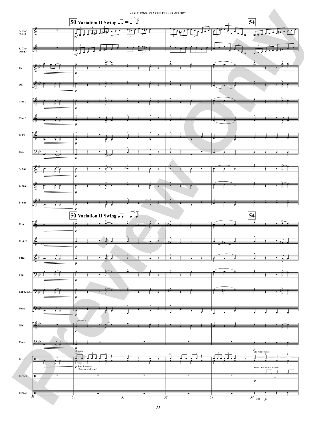 Variation On A Childhood Melody (for Solo Clarinet and Band): Concert Band Conductor Score & Parts