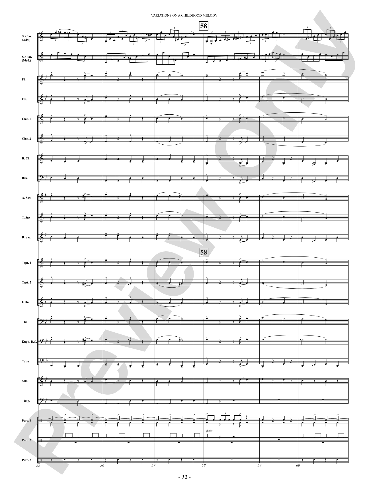 Variation On A Childhood Melody (for Solo Clarinet and Band): Concert Band Conductor Score & Parts