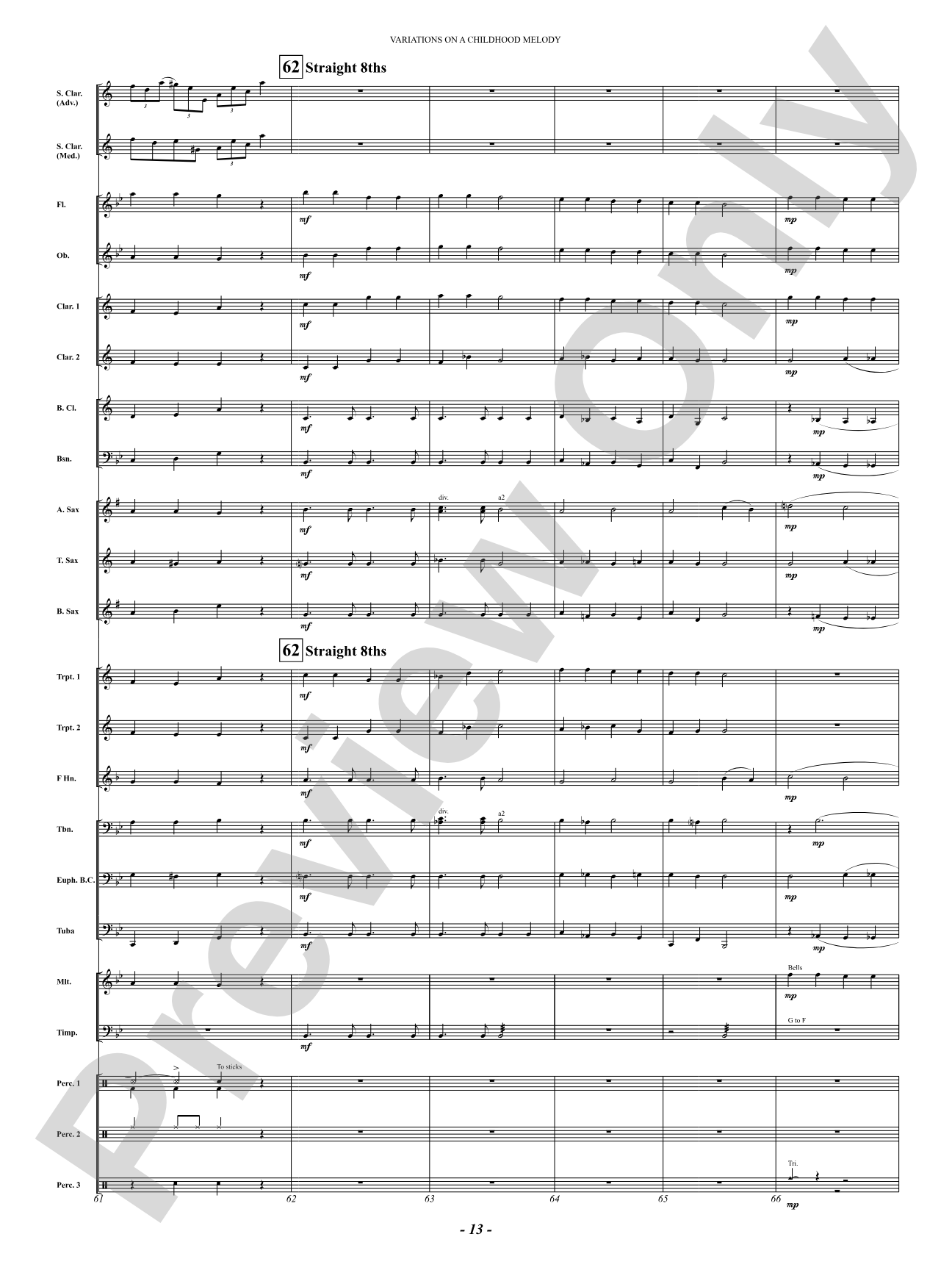Variation On A Childhood Melody (for Solo Clarinet and Band): Concert Band Conductor Score & Parts