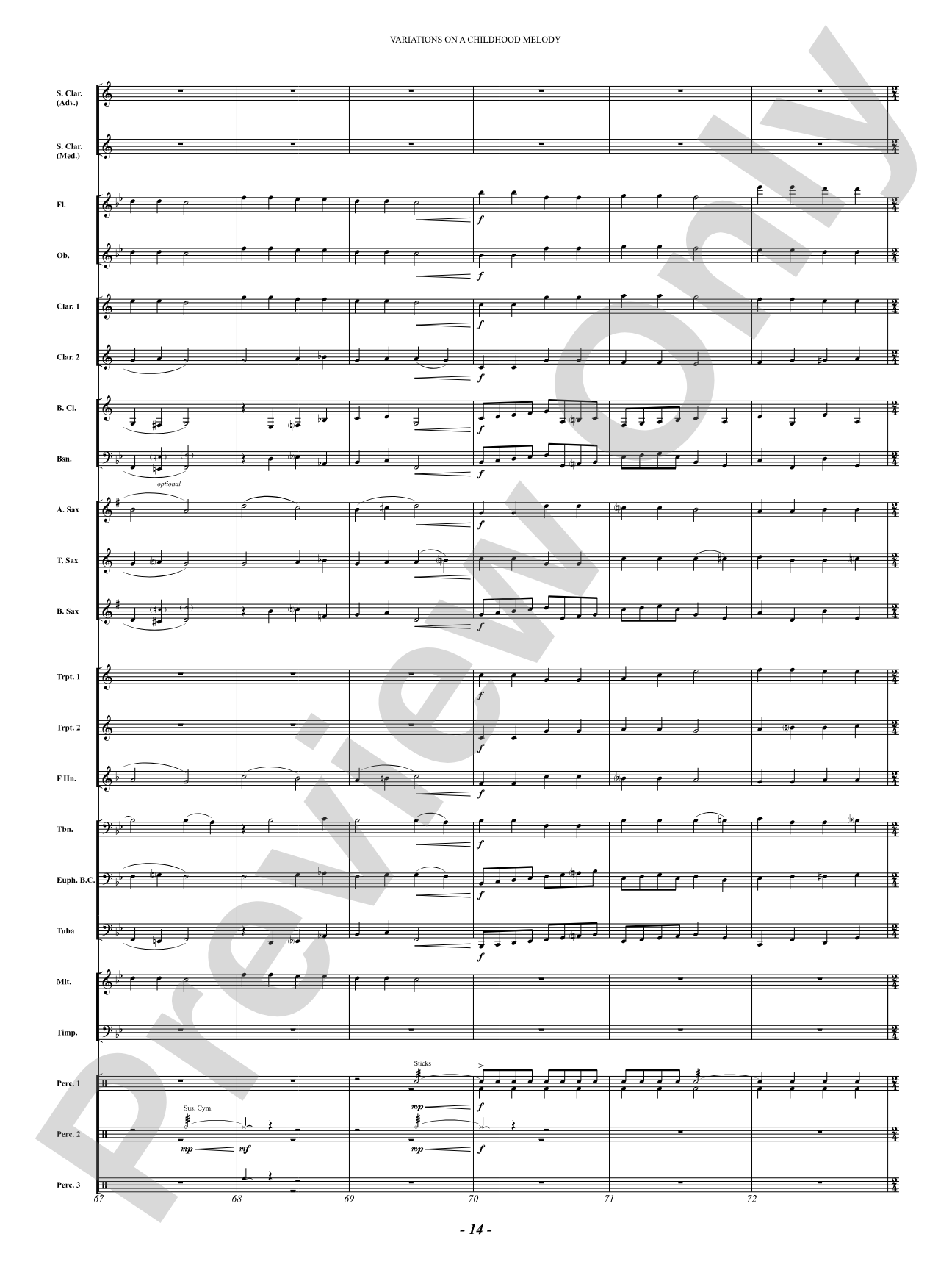 Variation On A Childhood Melody (for Solo Clarinet and Band): Concert Band Conductor Score & Parts