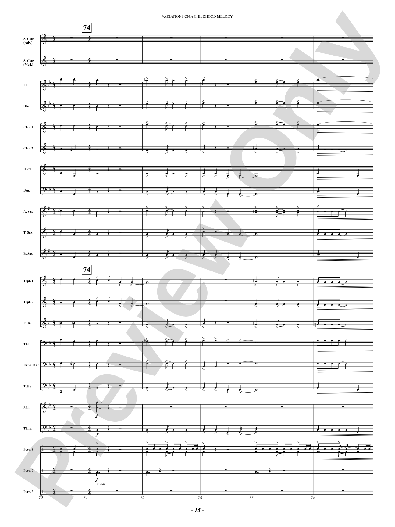 Variation On A Childhood Melody (for Solo Clarinet and Band): Concert Band Conductor Score & Parts