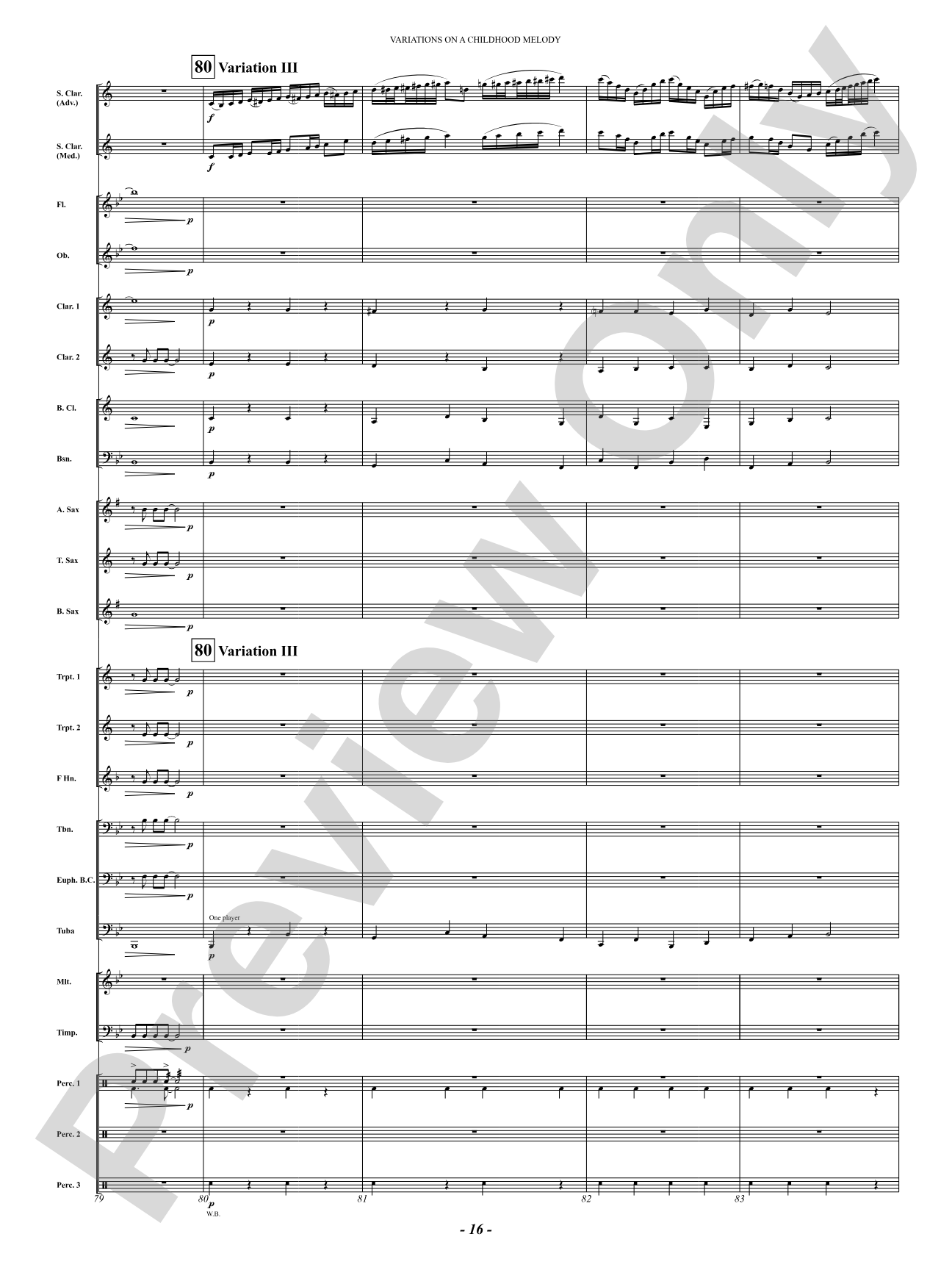 Variation On A Childhood Melody (for Solo Clarinet and Band): Concert Band Conductor Score & Parts