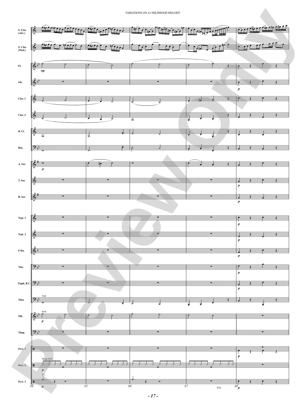 Variation On A Childhood Melody (for Solo Clarinet and Band): Concert Band Conductor Score & Parts