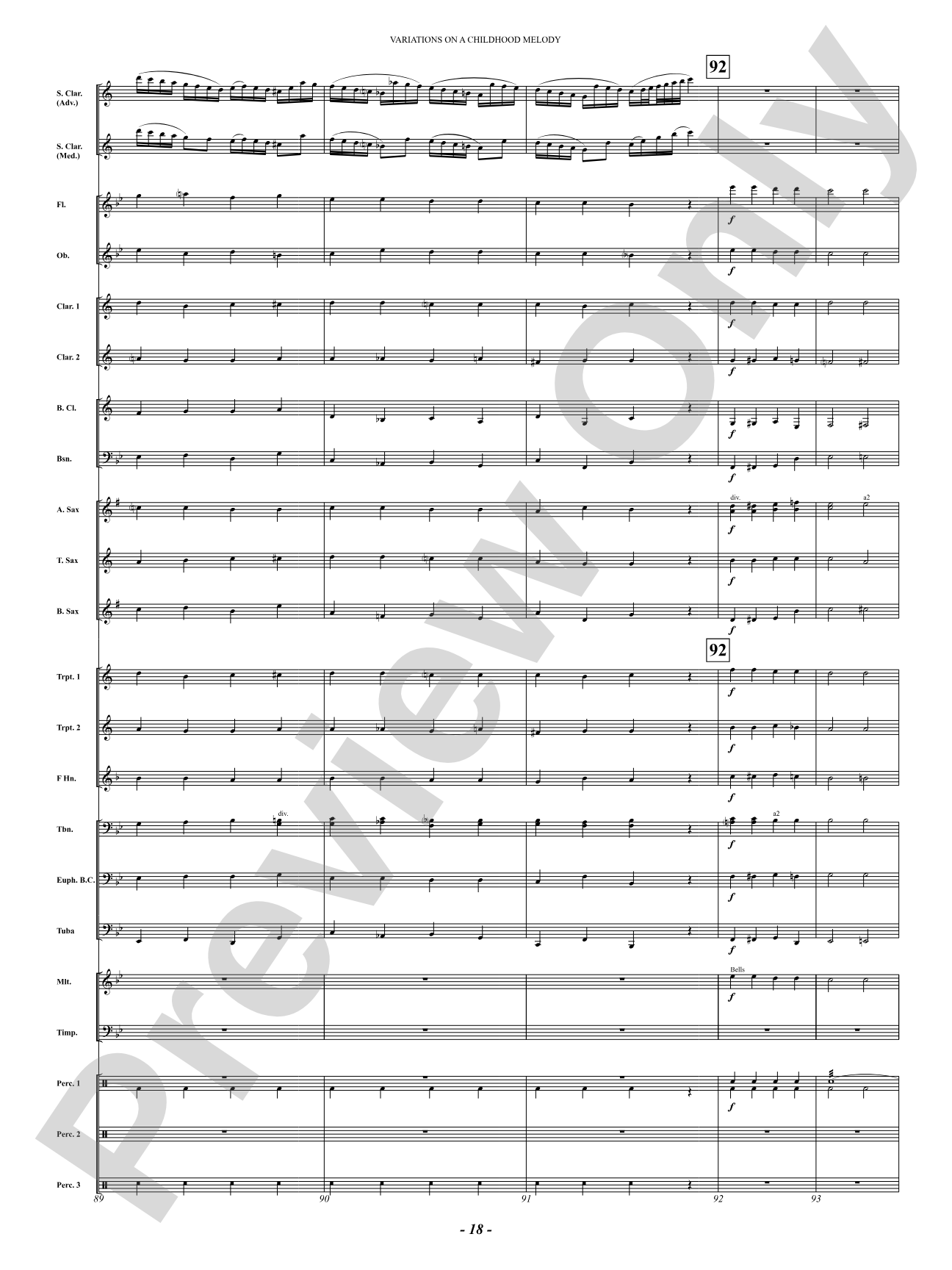 Variation On A Childhood Melody (for Solo Clarinet and Band): Concert Band Conductor Score & Parts