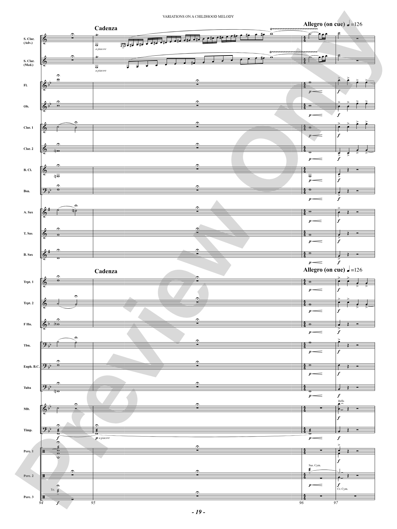 Variation On A Childhood Melody (for Solo Clarinet and Band): Concert Band Conductor Score & Parts
