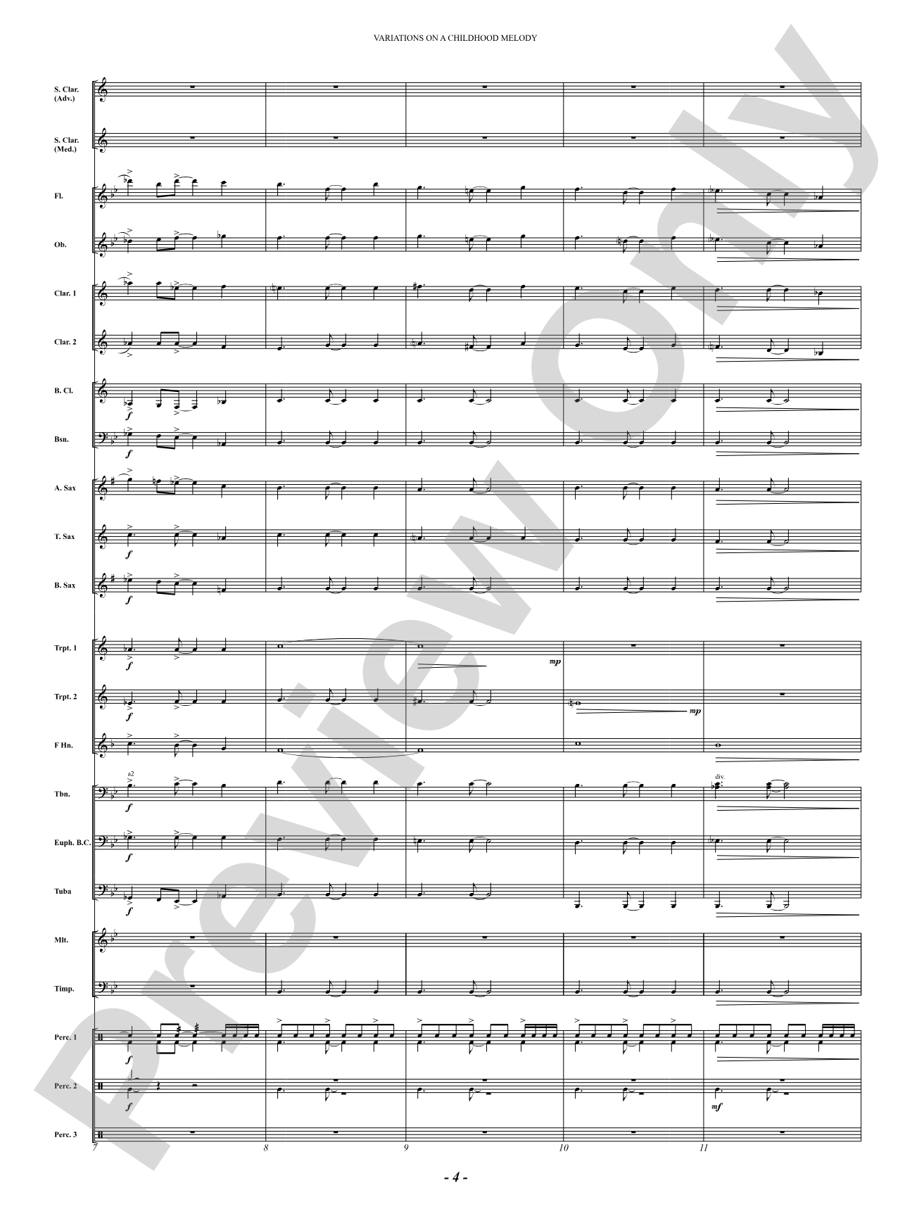 Variation On A Childhood Melody (for Solo Clarinet and Band): Concert Band Conductor Score & Parts