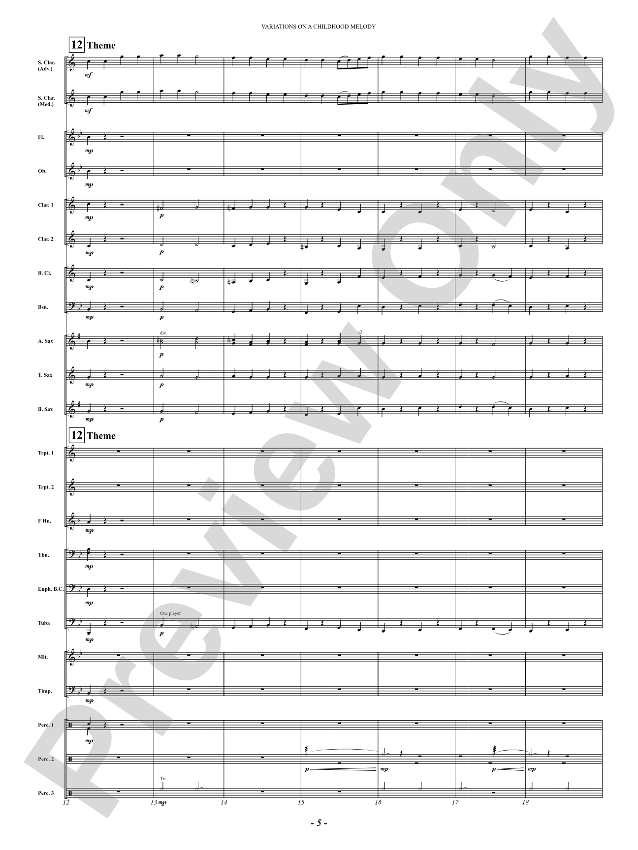 Variation On A Childhood Melody (for Solo Clarinet and Band): Concert Band Conductor Score & Parts