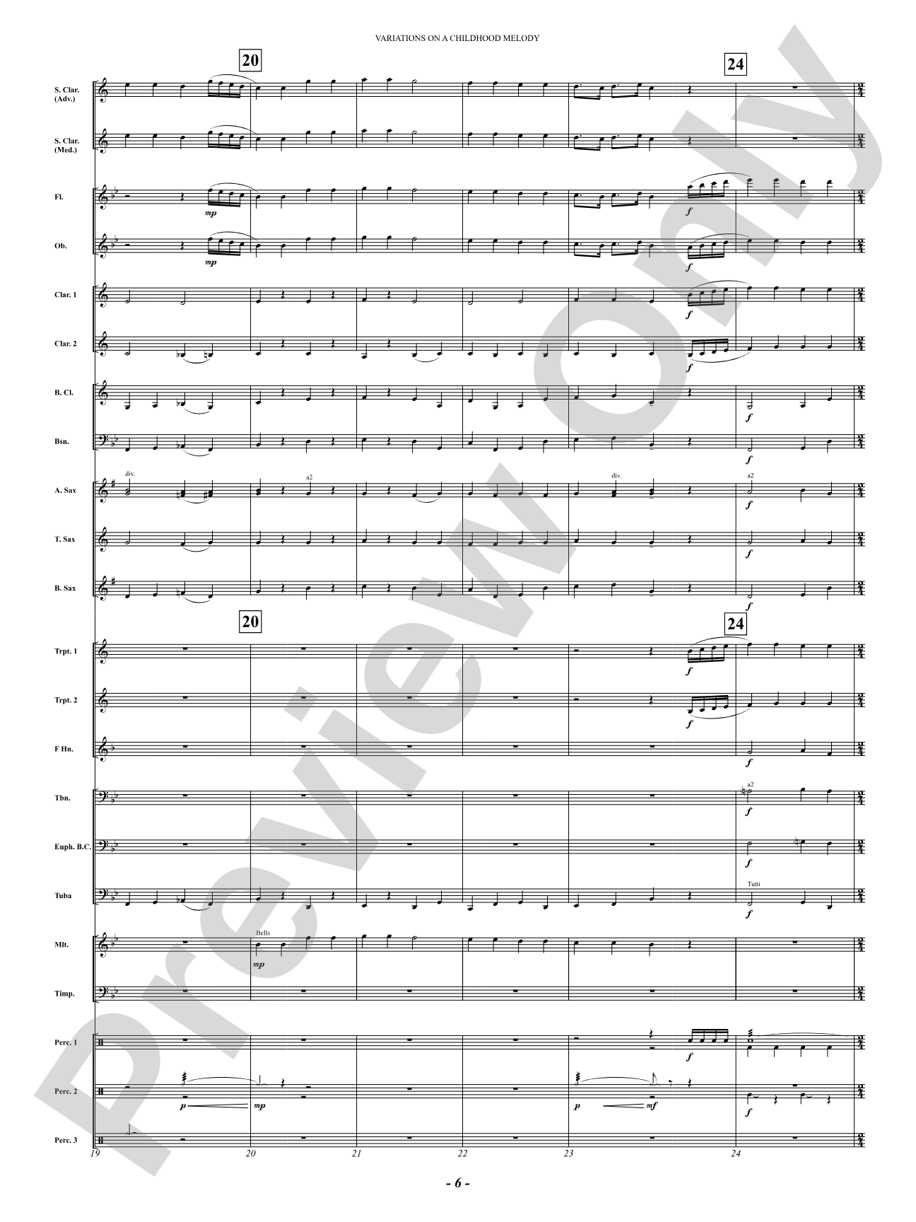 Variation On A Childhood Melody (for Solo Clarinet and Band): Concert Band Conductor Score & Parts