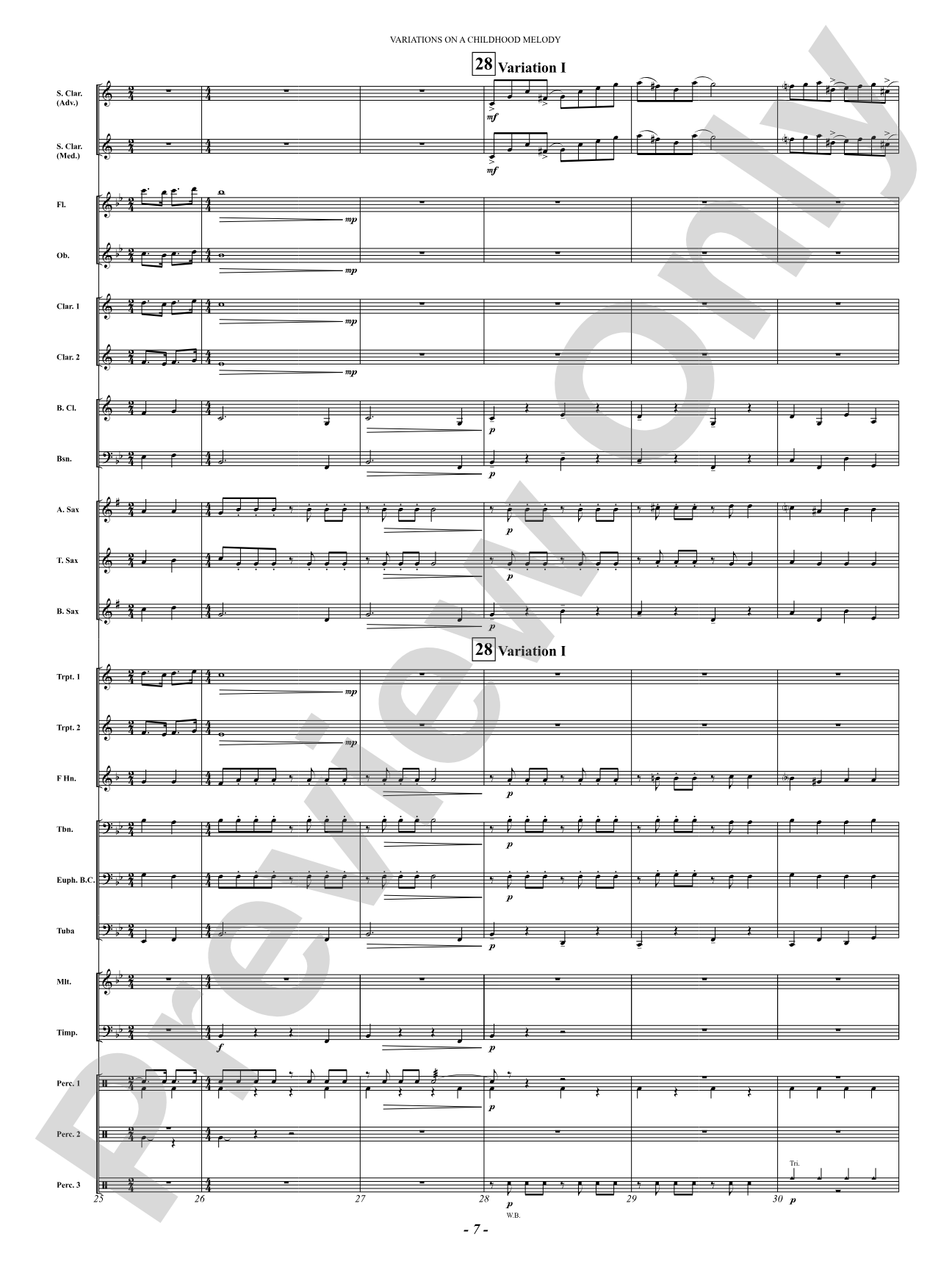 Variation On A Childhood Melody (for Solo Clarinet and Band): Concert Band Conductor Score & Parts