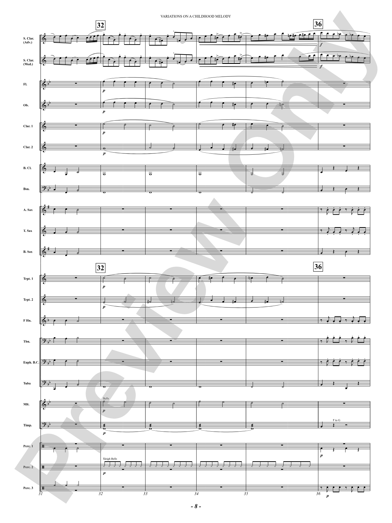 Variation On A Childhood Melody (for Solo Clarinet and Band): Concert Band Conductor Score & Parts
