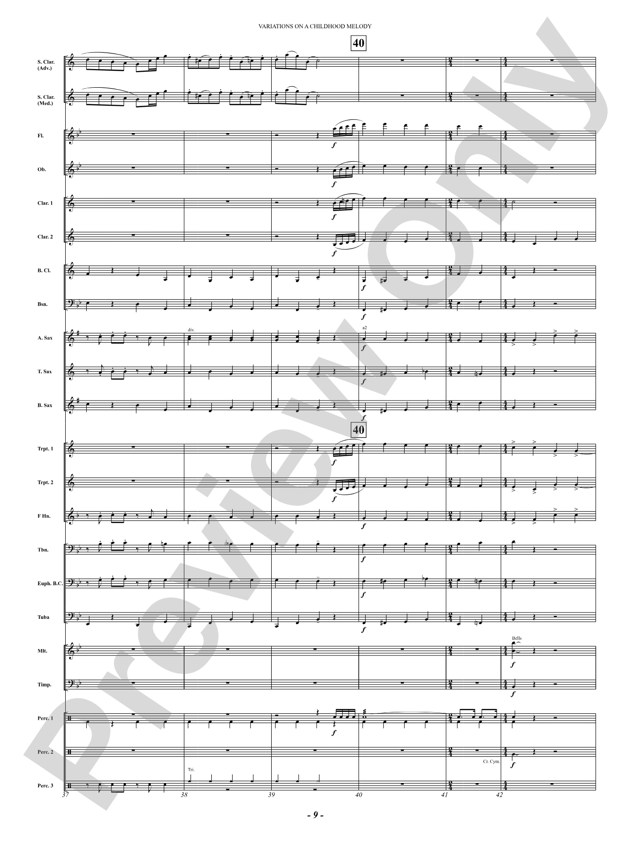Variation On A Childhood Melody (for Solo Clarinet and Band): Concert Band Conductor Score & Parts