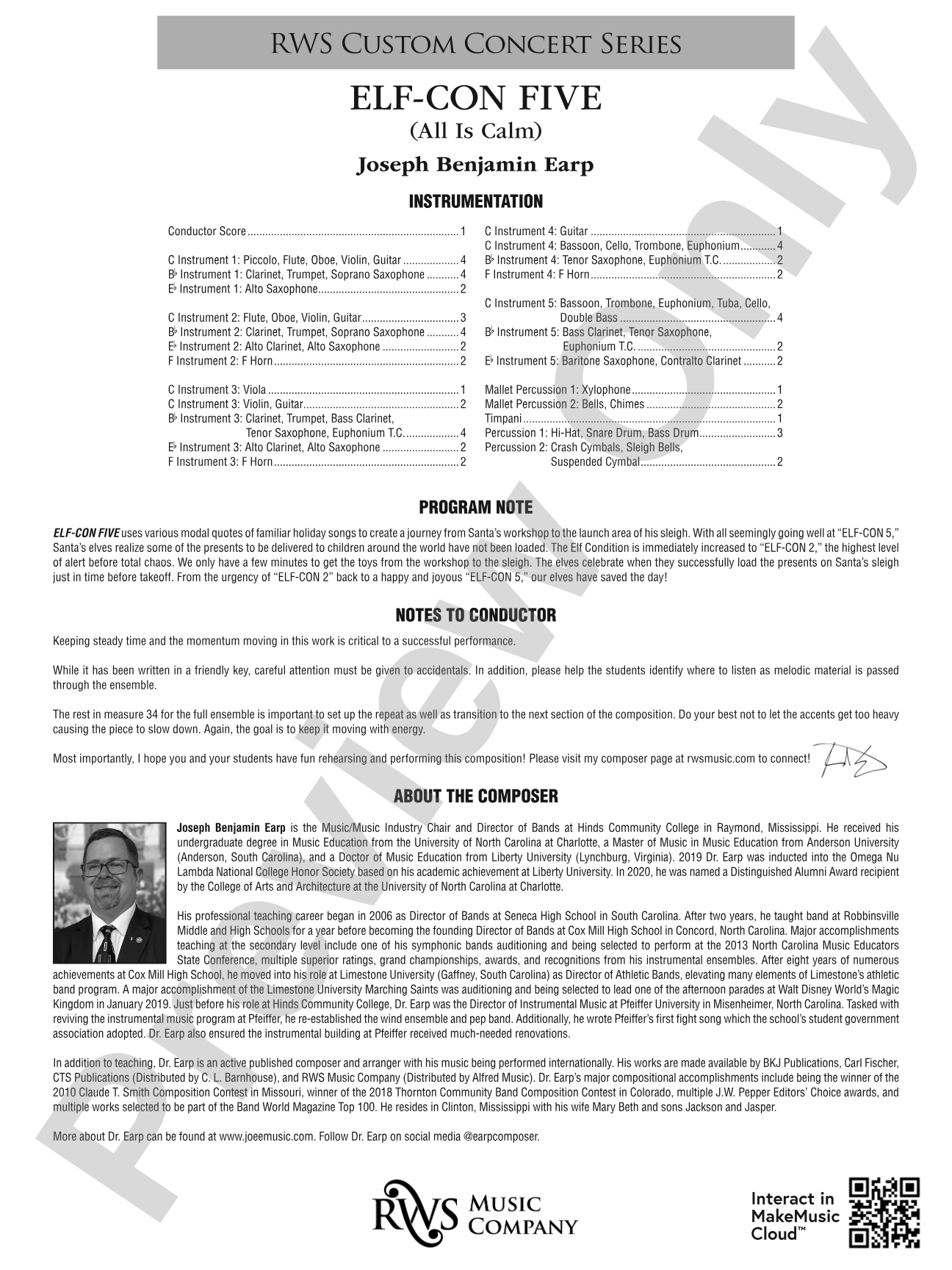 ELF-CON FIVE (All Is Calm): Concert Band Conductor Score & Parts
