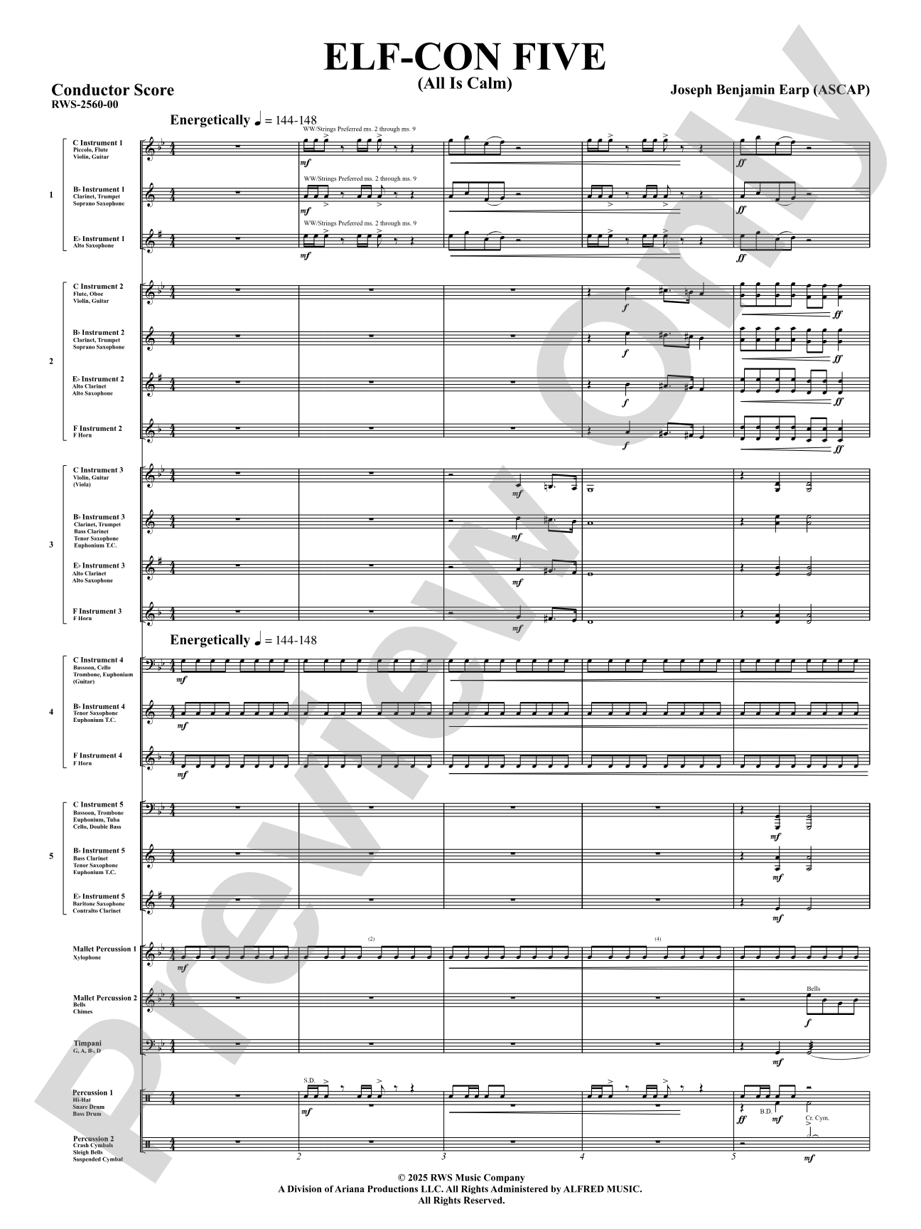 ELF-CON FIVE (All Is Calm): Concert Band Conductor Score & Parts