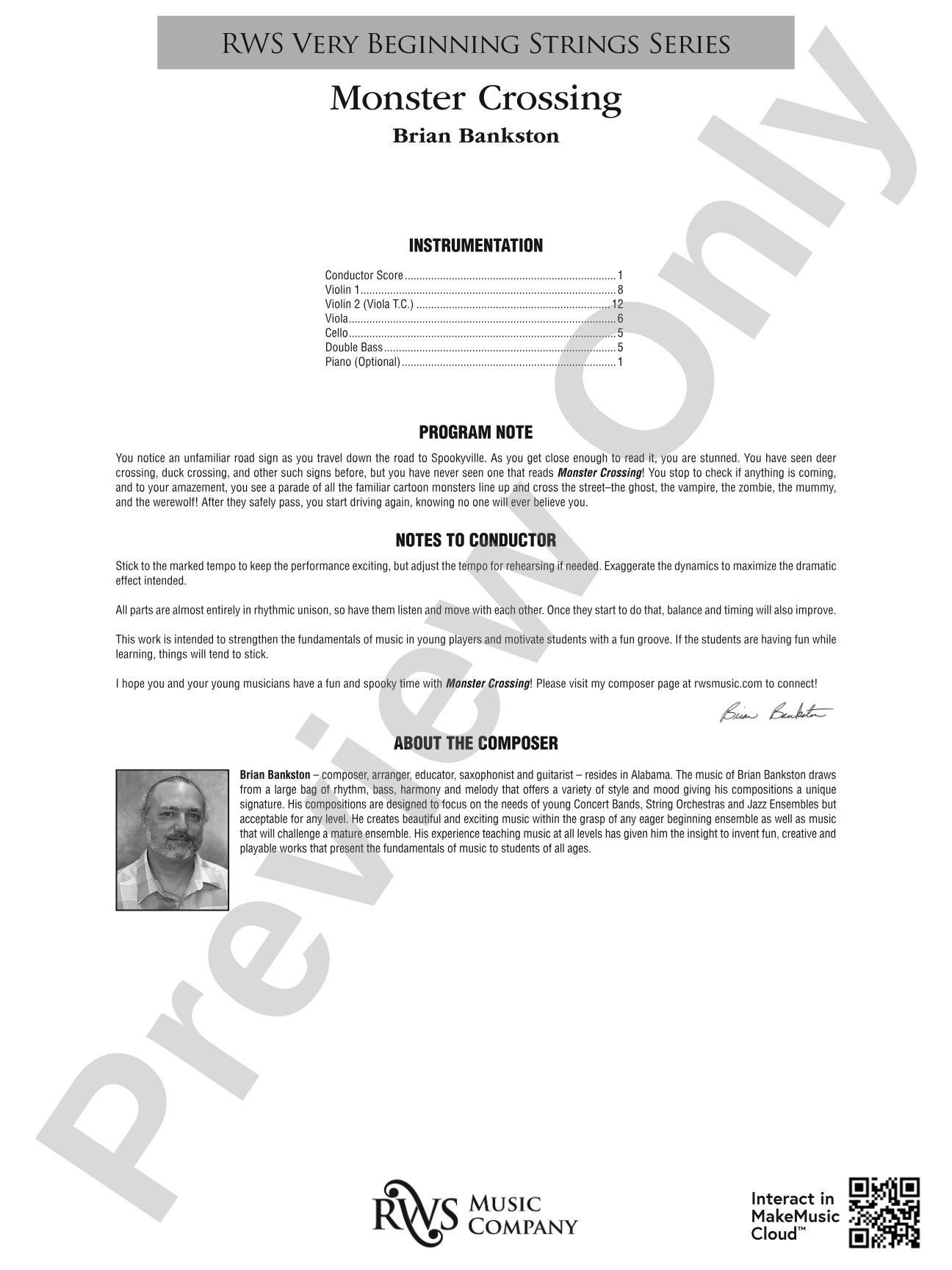 Monster Crossing: String Orchestra Conductor Score & Parts