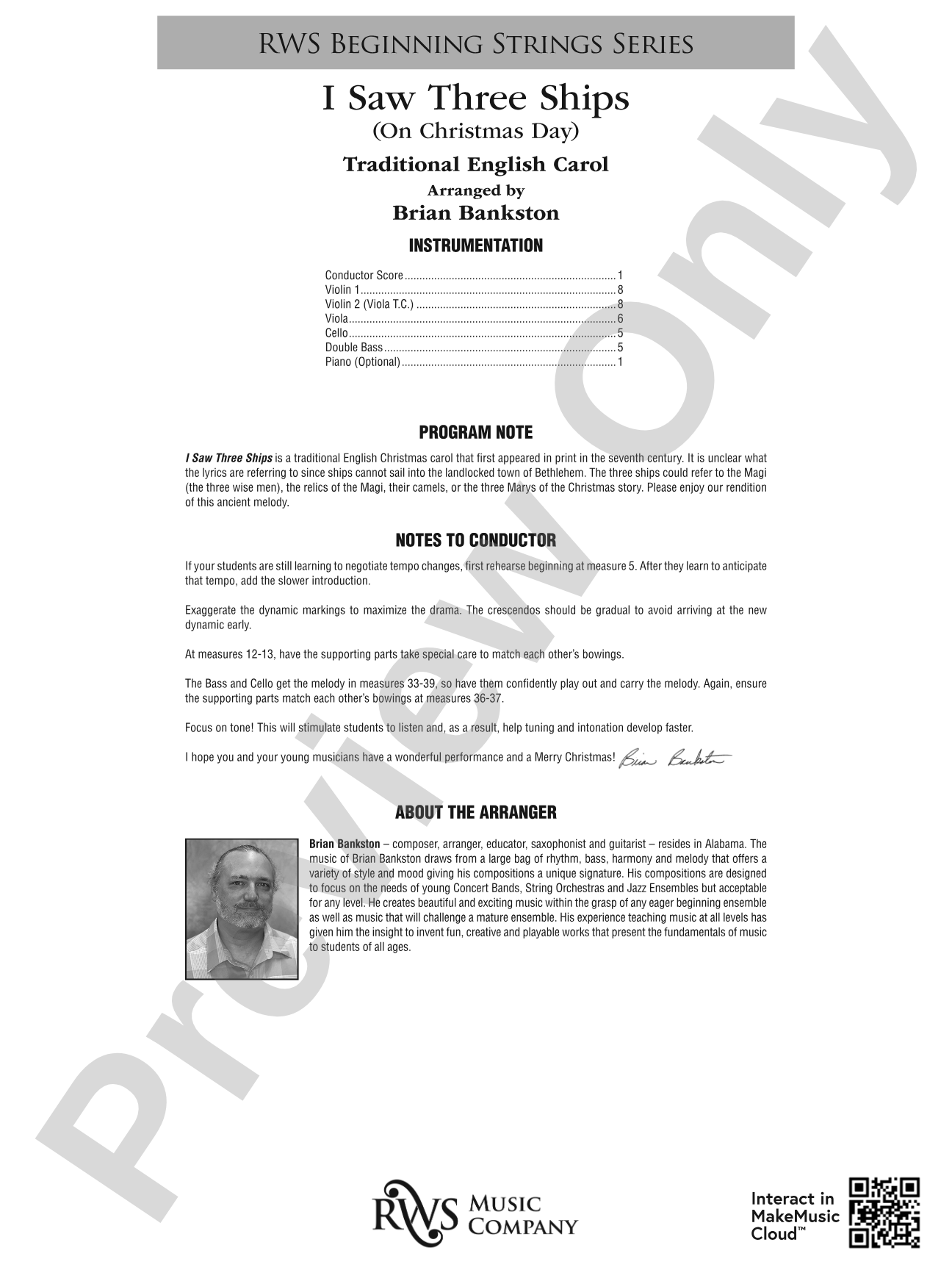 I Saw Three Ships (On Christmas Day): String Orchestra Conductor Score & Parts