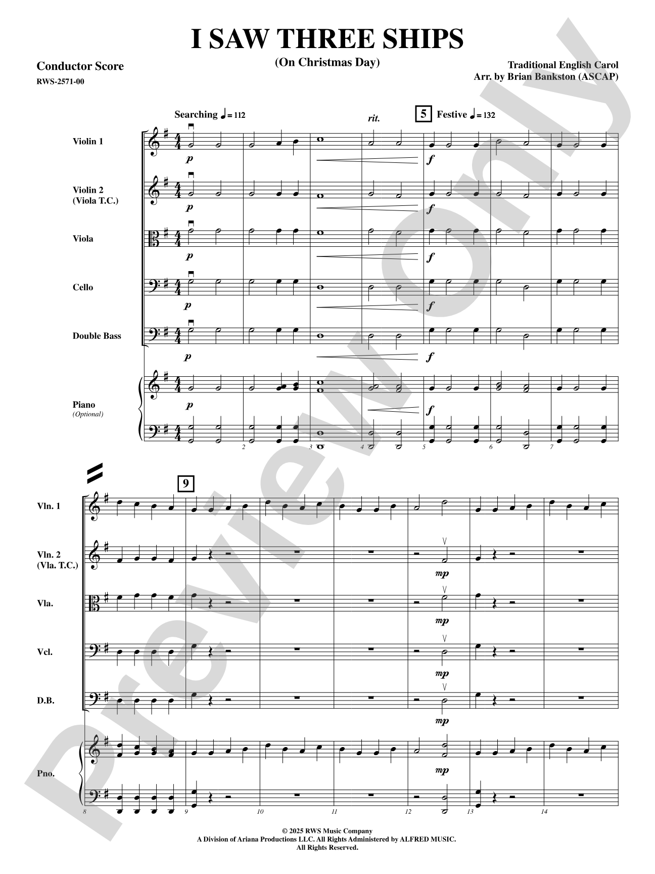 I Saw Three Ships (On Christmas Day): String Orchestra Conductor Score & Parts
