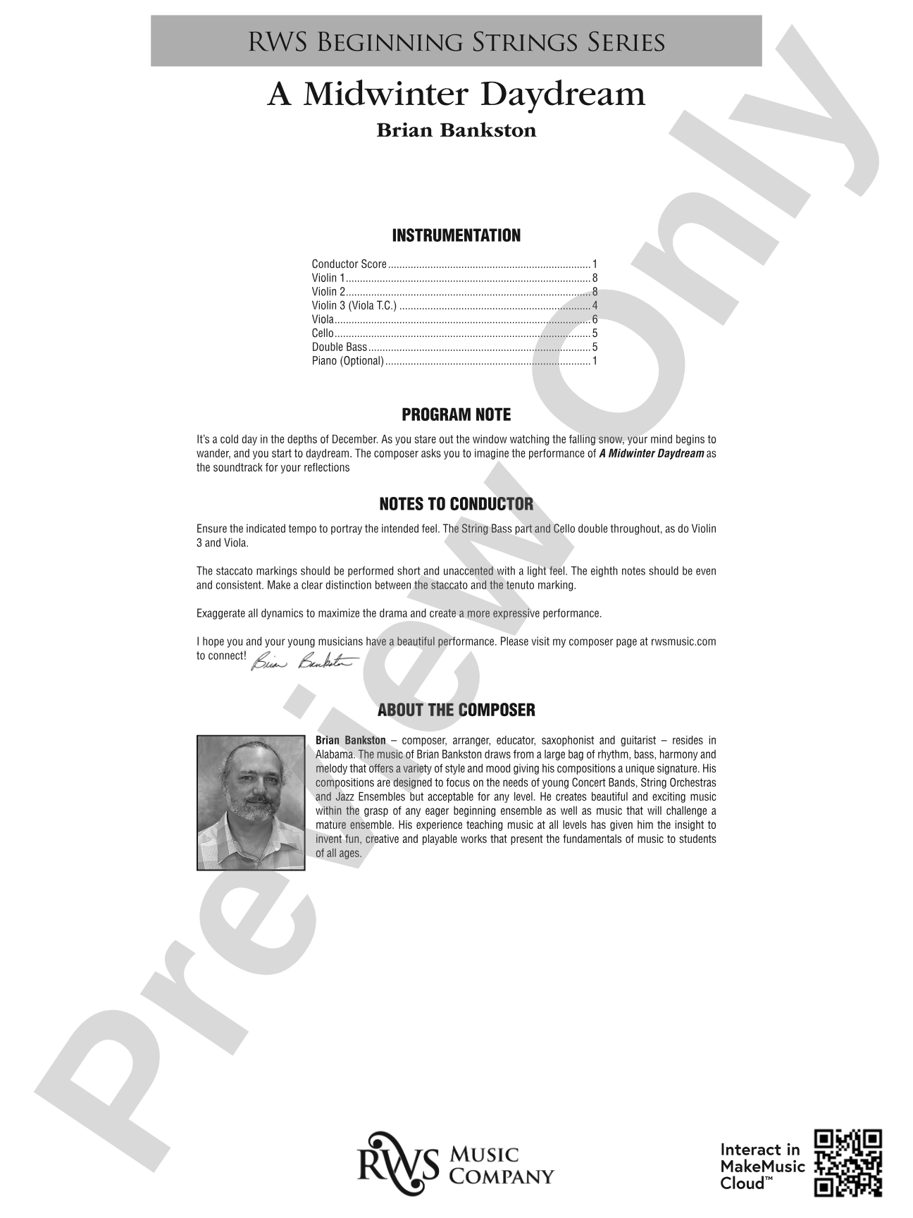 A Midwinter Daydream: String Orchestra Conductor Score & Parts
