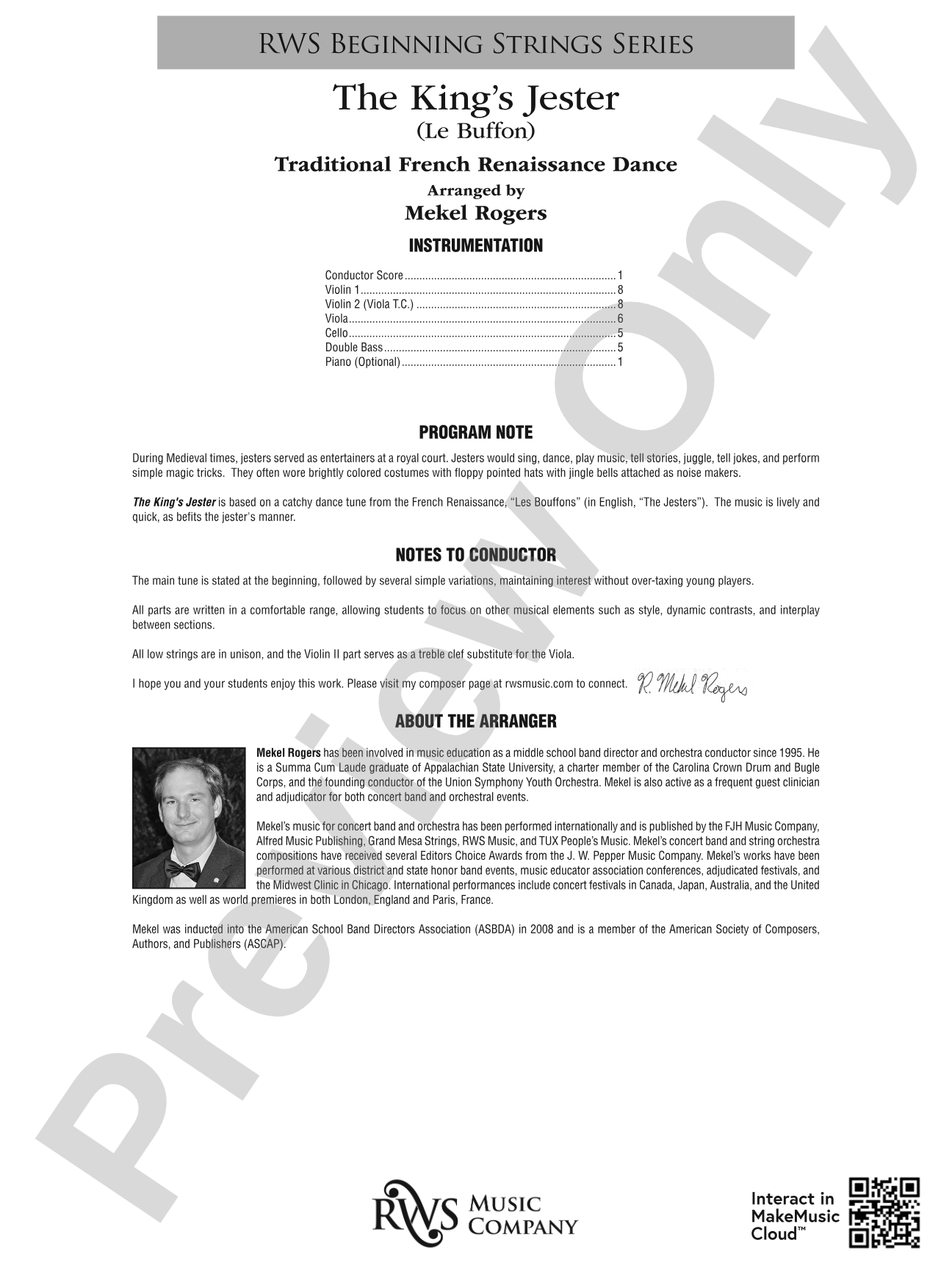 The King's Jester (Le Buffon): String Orchestra Conductor Score & Parts