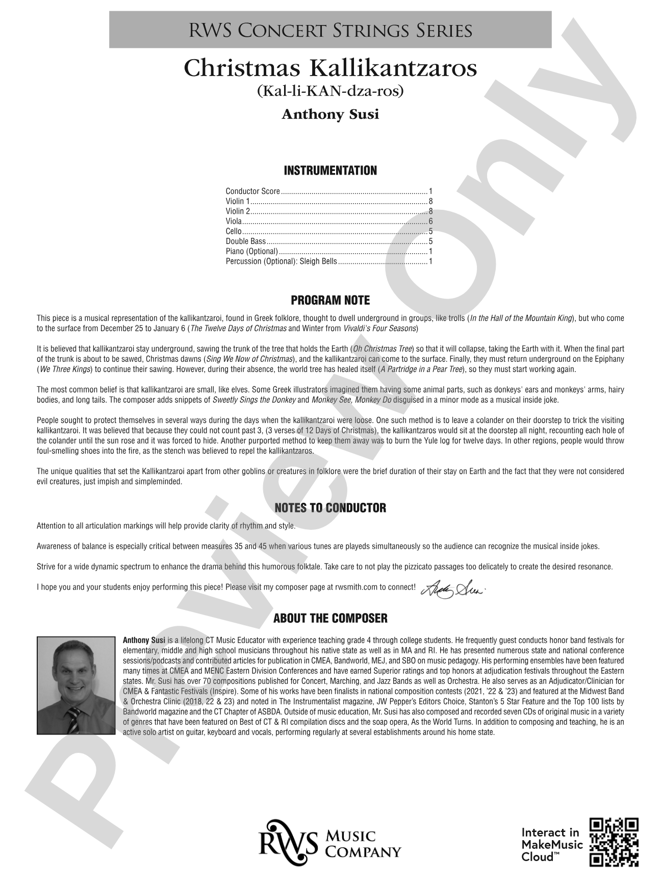 Christmas Kallikantzaros (Kal-li-KAN-dza-ros): String Orchestra Conductor Score & Parts