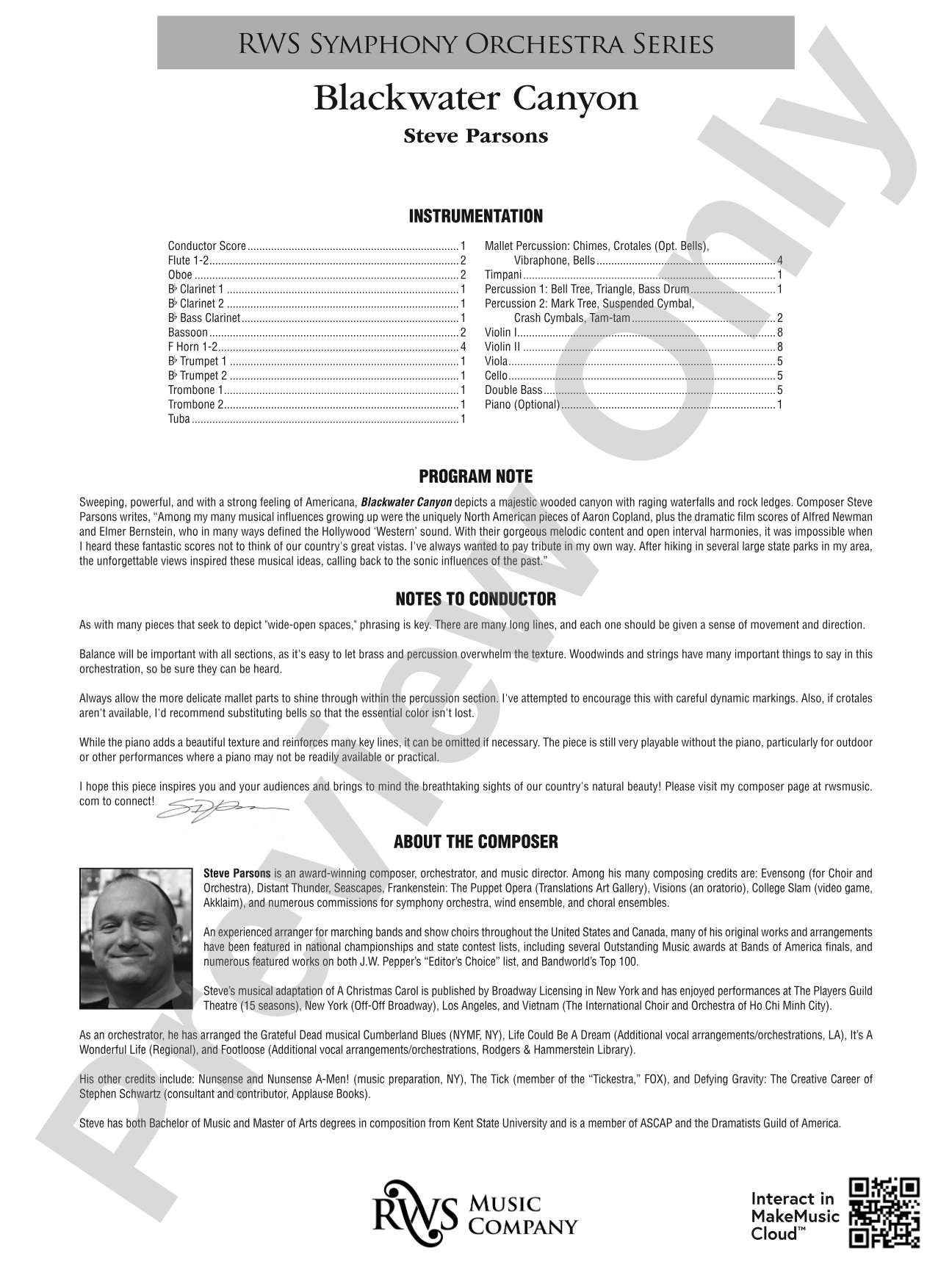Blackwater Canyon: Full Orchestra Conductor Score & Parts