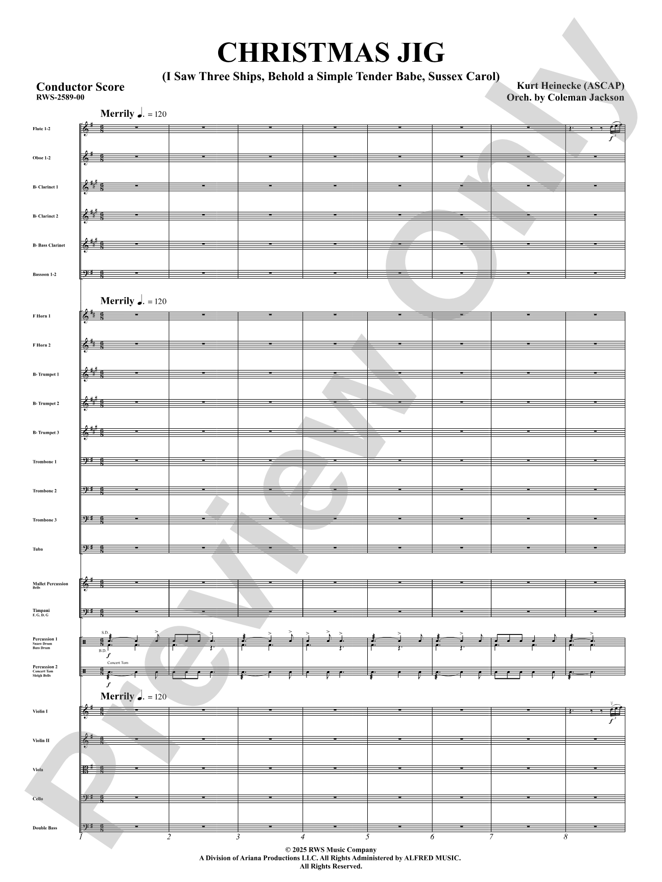 Christmas Jig (I Saw Three Ships, Behold a Simple Tender Babe, Sussex Carol): Full Orchestra Conductor Score & Parts