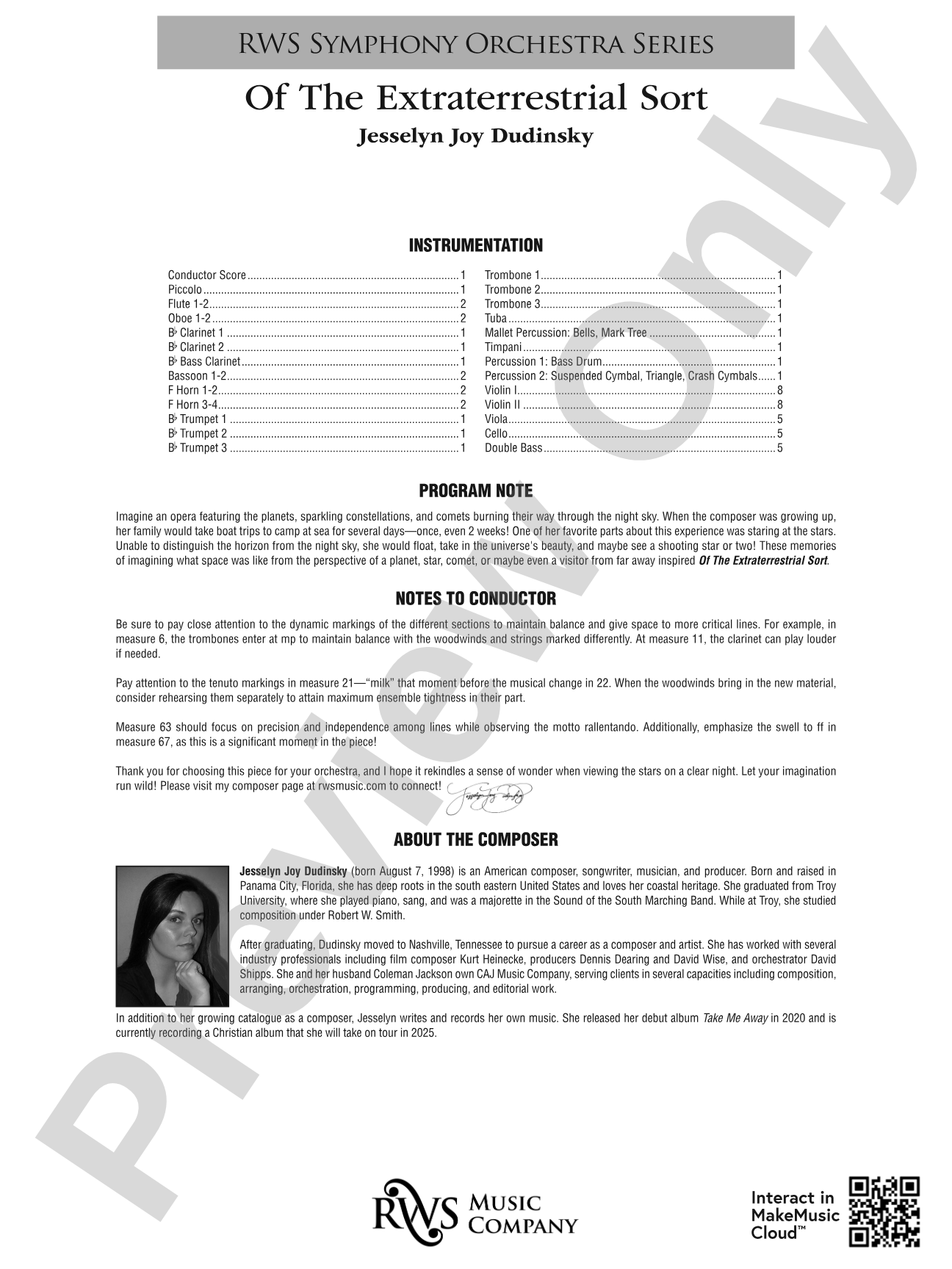 Of the Extraterrestrial Sort: Full Orchestra Conductor Score & Parts