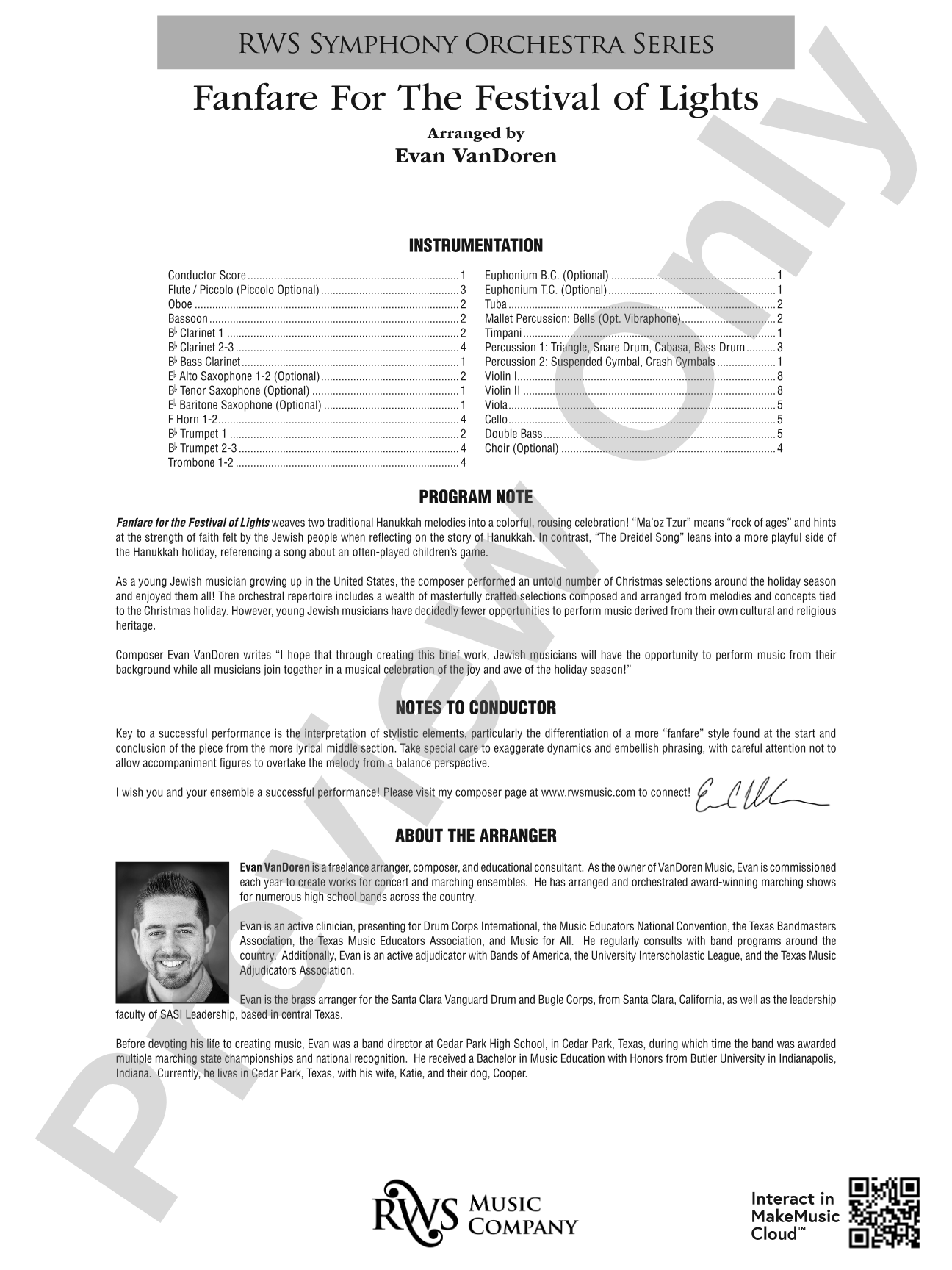 Fanfare For The Festival of Lights: Full Orchestra Conductor Score & Parts