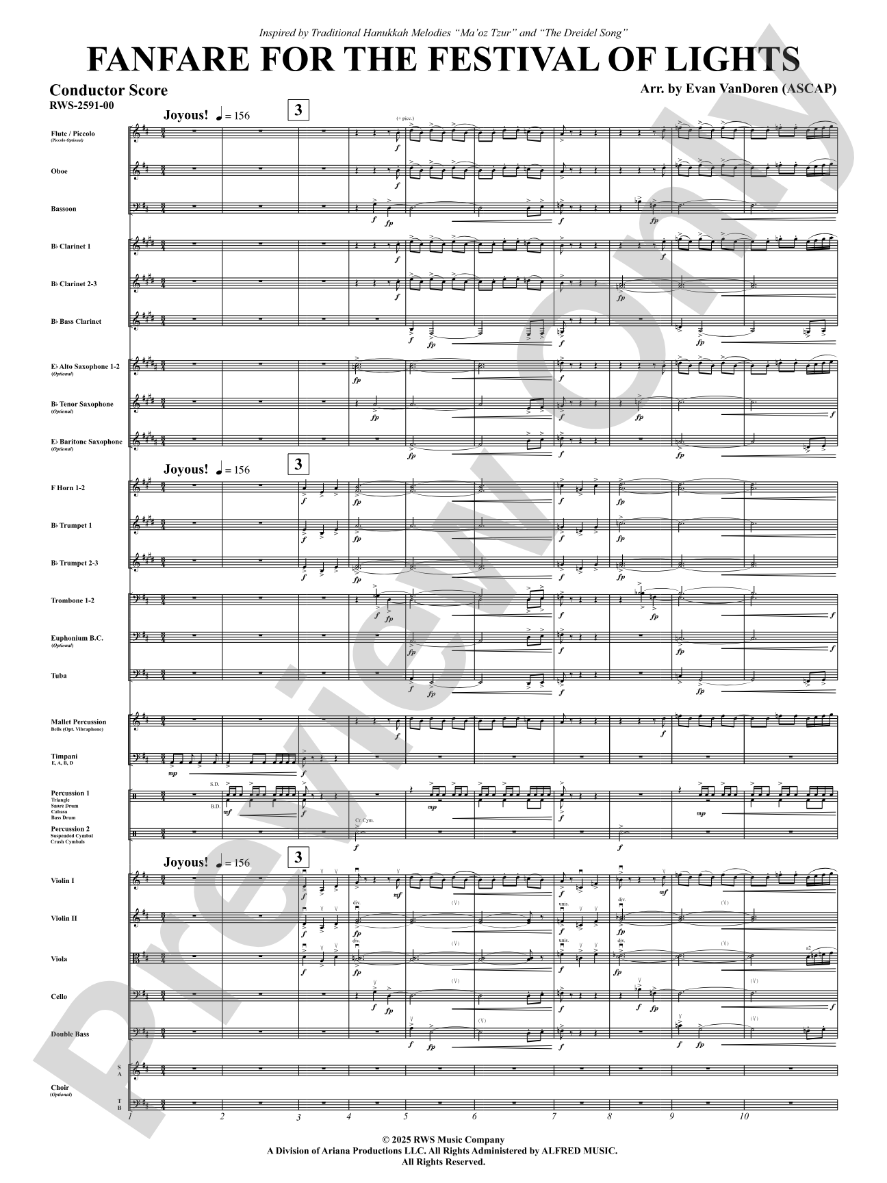 Fanfare For The Festival of Lights: Full Orchestra Conductor Score & Parts