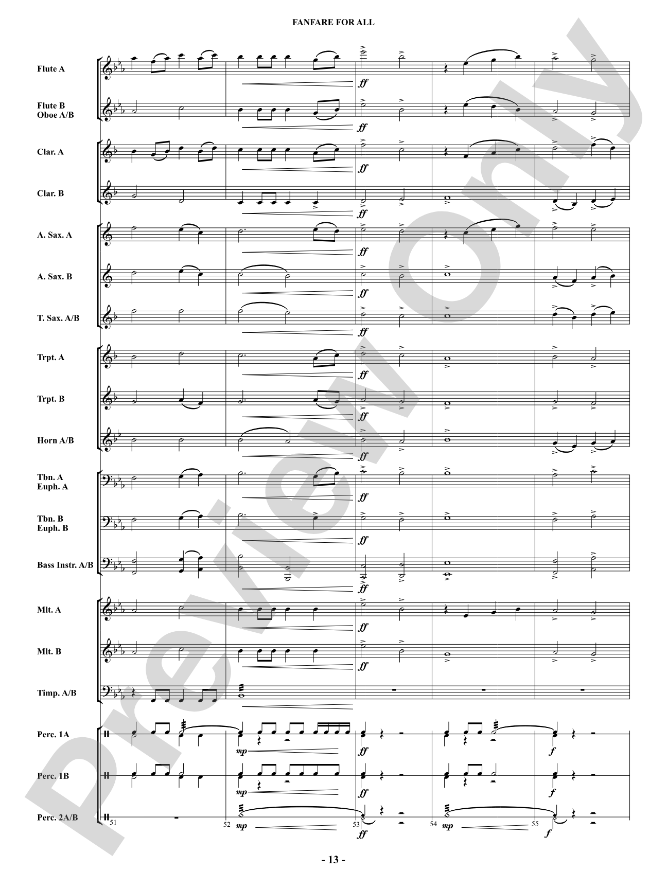 Fanfare For All: Concert Band Conductor Score & Parts