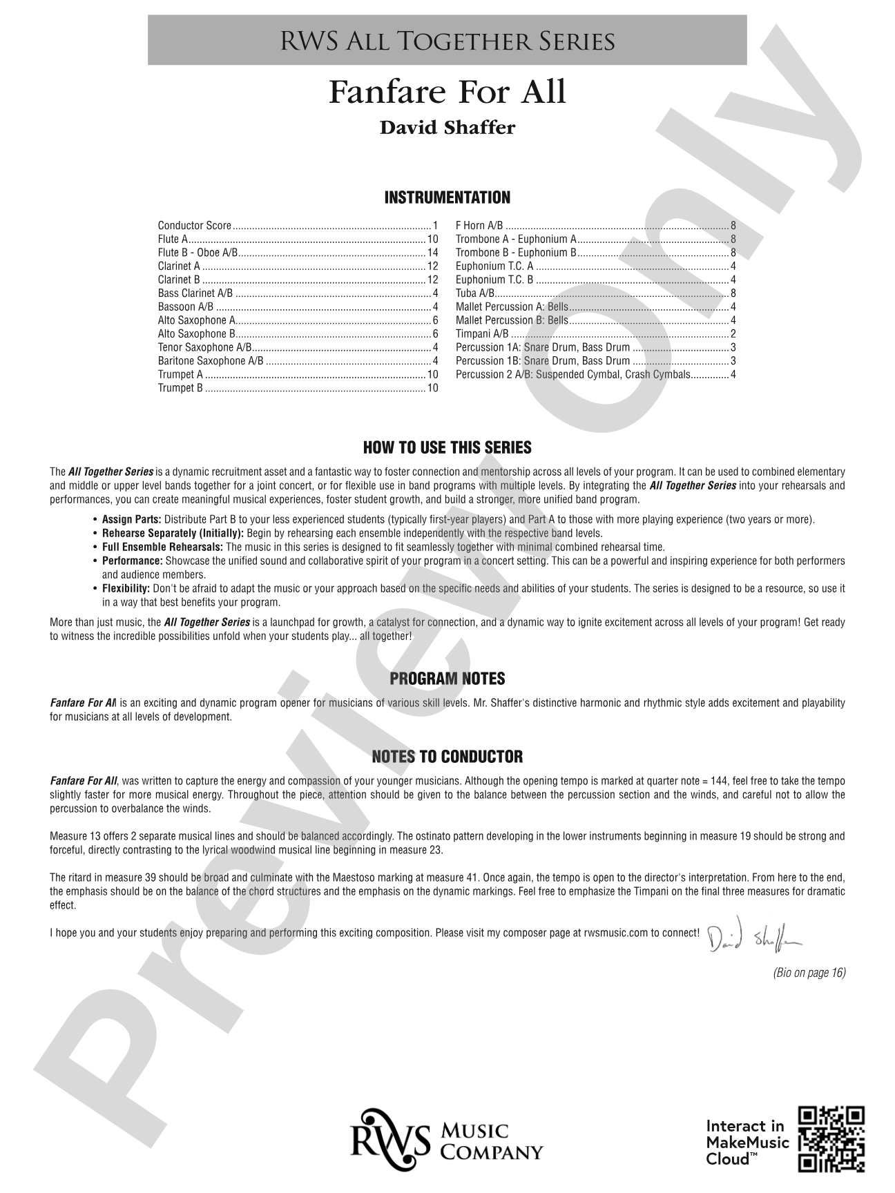 Fanfare For All: Concert Band Conductor Score & Parts