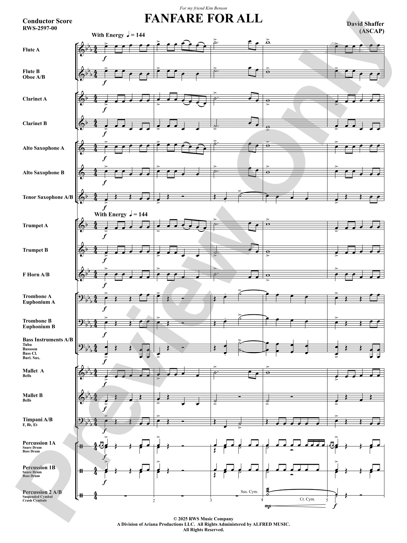 Fanfare For All: Concert Band Conductor Score & Parts