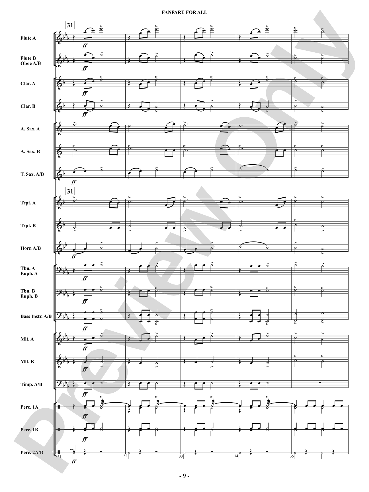 Fanfare For All: Concert Band Conductor Score & Parts